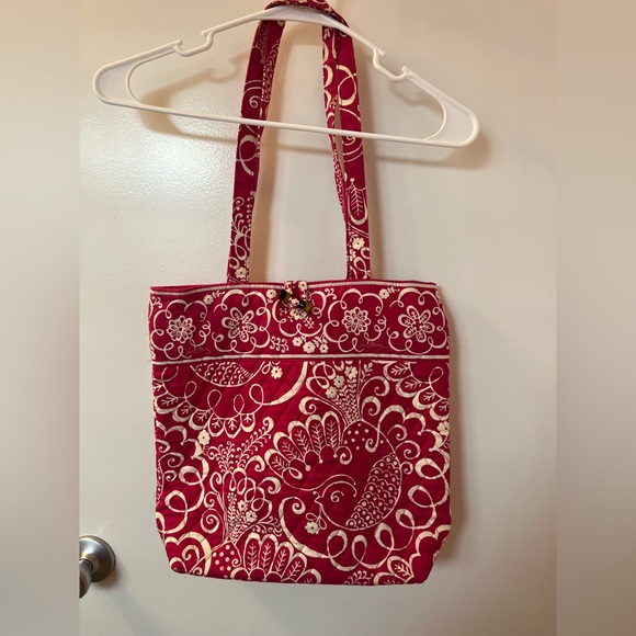 Vera Bradley Twirley Birds Pink Floral Tote Bag EUC- No Call Outs 14 W/ 26 L - Picture 2 of 7